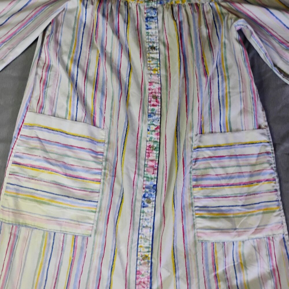 Models Coat Nightgown Robe Womens M/L White Kimono Striped Flower 3/4 Sleeve - Picture 7 of 16